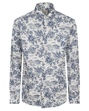 Xacus All-Over Floral Print Shirt With French Collar - Blue