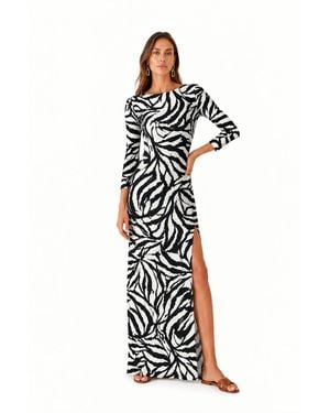 Hawa Made From Love Maxi Dress With Open Back And Zebra Pattern - White