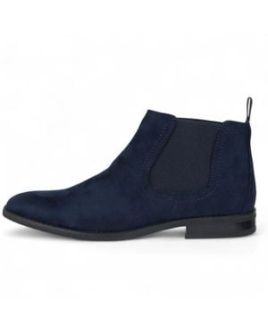 Infinity Leather Bown Suede Chelsea Boots Real Leather Lined Slip-On - Blue