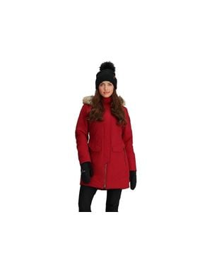 Obermeyer Sojourner Jacket Rustic 600-Down Insulated Hooded Ddr644 - Red