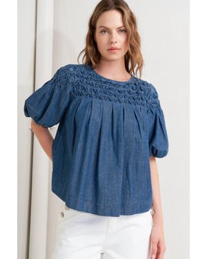 TRUEDAMES Cottage Spell Chambray Top - Blue