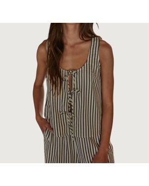By Together Nikola Striped Open Front Tie Top - Brown