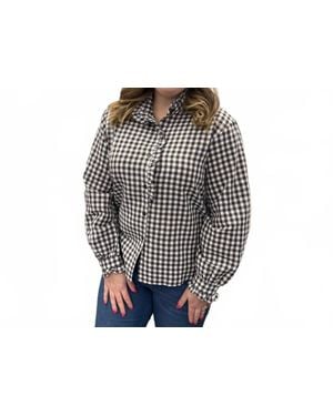 Rosa Clothing Gingham Check Plaid Ruffled Detail Blouse - Black