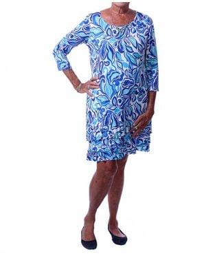 Tango Mango Ruffle Hem 3/4 Sleeve Dress - Blue