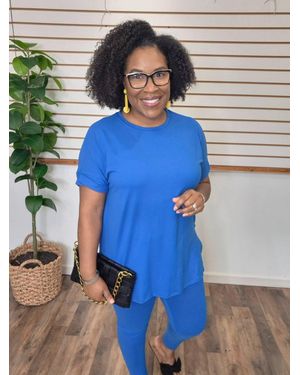 Zenana Short Sleeve Lounge Set - Blue