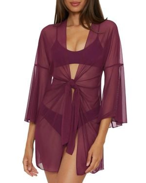 Becca Mesh Tunic Casual Sheer Beach Cover Ups - Purple
