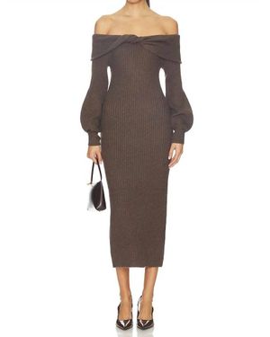 Astr Tilde Off Shoulder Sweater Dress - Brown