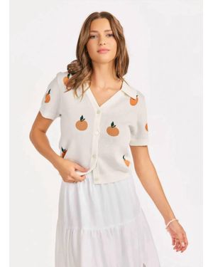 Sadie & Sage Citron Embroidered Knit Shirt - White
