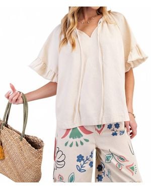 Easel Washed Chambray Woven Top - White