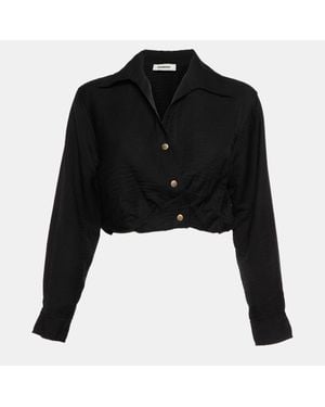 Sandro Linen Blend Crop Shirt - Black
