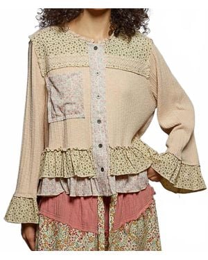 Pol Floral Ruffle Full Sleeve Top - Natural