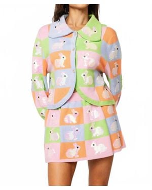 Queen Of Sparkles Pastel Colorblock Easter Bunny Button Up Collar Cardigan - Multicolor