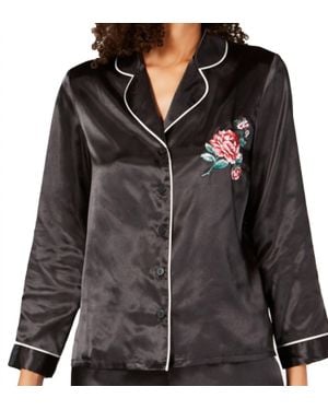 Thalia Sodi Embroidered Long Sleeve Pajama Top - Black