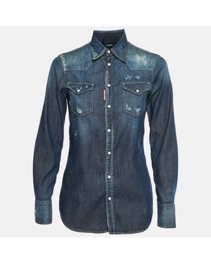 DSquared² Chambray Distressed Shirt - Blue