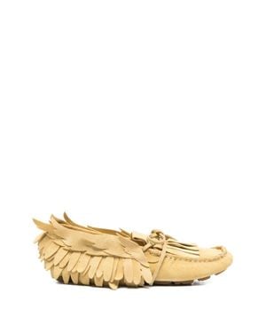 Alberta Ferretti Moccasin-Style Shoes With Layered Fringe And Bow Detail - Natural
