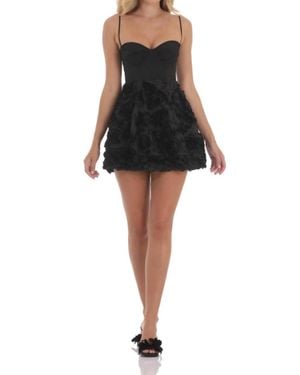 Loly In The Sky Textured Rose A-Line Dress - Black