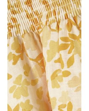 Peony Daffodil Smocked Mini Dress - Yellow