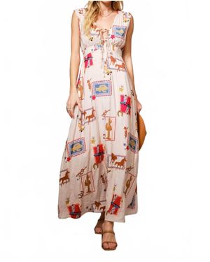 Blue B Western Motif Tie Front Maxi Dress - White