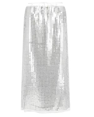 Isabelle Blanche Sequined Waist Bow Midi Skirt - White