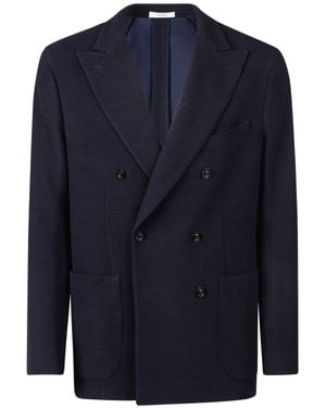 Boglioli Double-Breasted Blazer With Wide Lapels And Textured Fabric - Blue