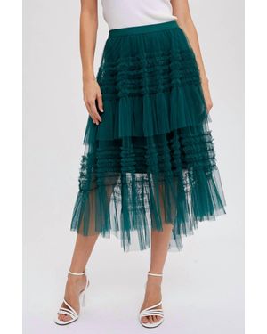 Bluivy Hi-Lo Frilled Tulle Midi Skirt - Green