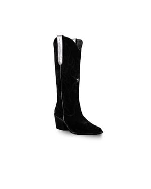 BALA DI GALA Knee-High Suede Leather Western Fenix Boots - Black