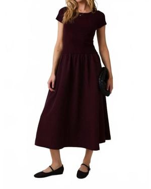 Sunday Edition Round Neck Mix Midi Dress - Red