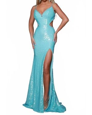 Johnathan Kayne Sleeveless Cut-Out Detail Prom Gown - Blue