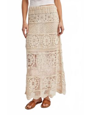 Bluivy Sheer Crochet Knit Midi Skirt With Lining - Natural