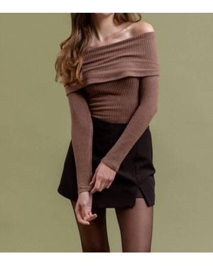 Le Miel Foldover Off The Shoulder Long Sleeve Top - Green