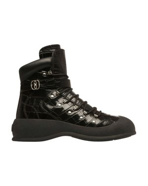 Bally Clyff Crocodile Embossed Leather Boots - Black