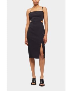 French Connection Crepe Midi Slip Dress with Cut-Outs - Black