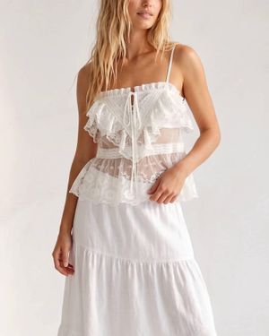Olivaceous Beachy Babe Lace Top - White