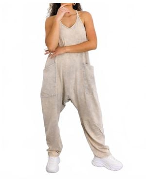 SurelyMine Mineral Wash Jumpsuit Relaxed Fit Pocket Overalls - Gray