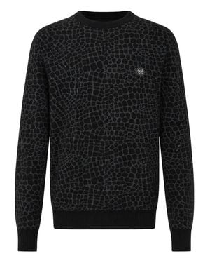Philipp Plein Wool Cashmere Round Neck Pullover Cocco - Black