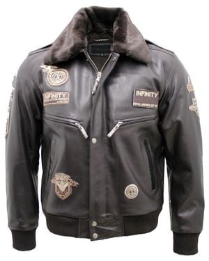 Infinity Leather Cow Hide Detachable Collar Flight Bomber Jacket - Gray