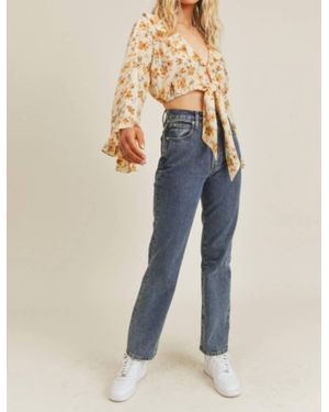 Lush Floral Tie Front Top - Blue