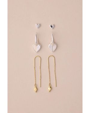 Lucky Brand Heart Trio Earring Set - Natural