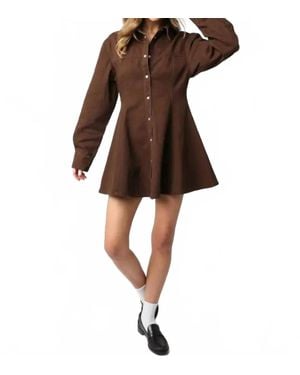 Olivaceous Buttoned Mini Flared Dress - Brown