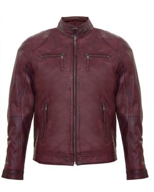 Infinity Leather Leather Biker Vintage Zipped Racing Jacket - Purple