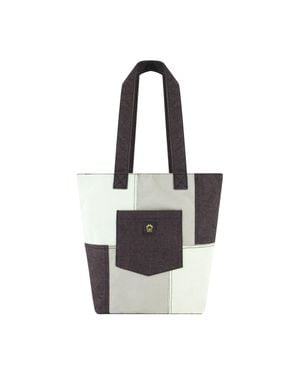 C&C California Denim Patchwork Tote With Pocket - White