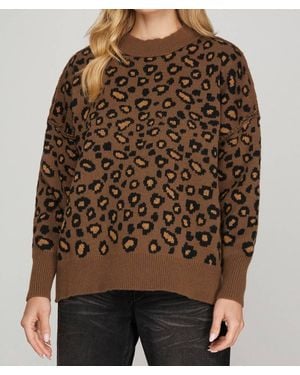 She + Sky Leopard Pattern Sweater - Brown