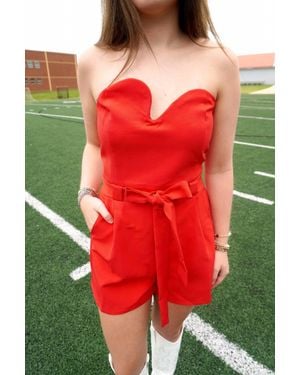 Day + Moon Sweetheart Neckline Strapless Romper - Red