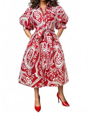 N by Nancy Puff Sleeve Midi Dress - Red