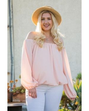 TRUEDAMES Off Shoulder Long Bubble Sleeve Solid Top - Pink