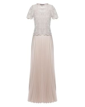 D. EXTERIOR Ivory Viscose Midi Dress With Knit Sequin Top And Pleated Satin Skirt - Multicolor
