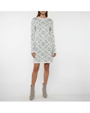 Roberto Cavalli Logo Intarsia Knit Mini Sweater Dress - Gray