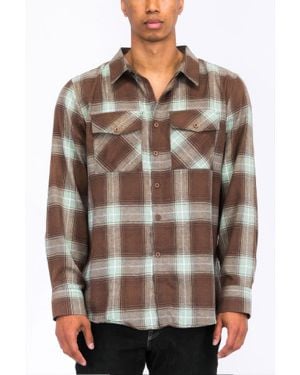 TRUEDAMES Regular Fit Checker Plaid Flannel Long Sleeve - Brown