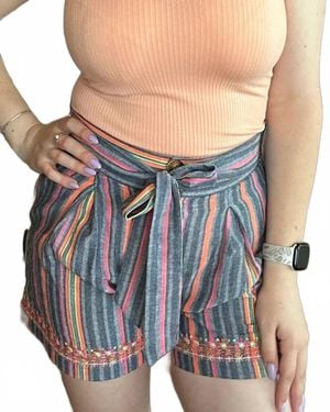 Thml Striped Embroidered Shorts - Blue