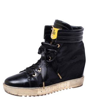 Loriblu Leather And Nylon Lace Up Wedge Sneakers - Blue